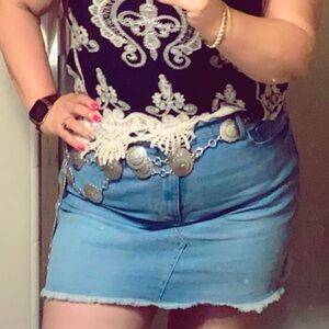 Calvin Klein Denim Mini Skirt with Silver Details